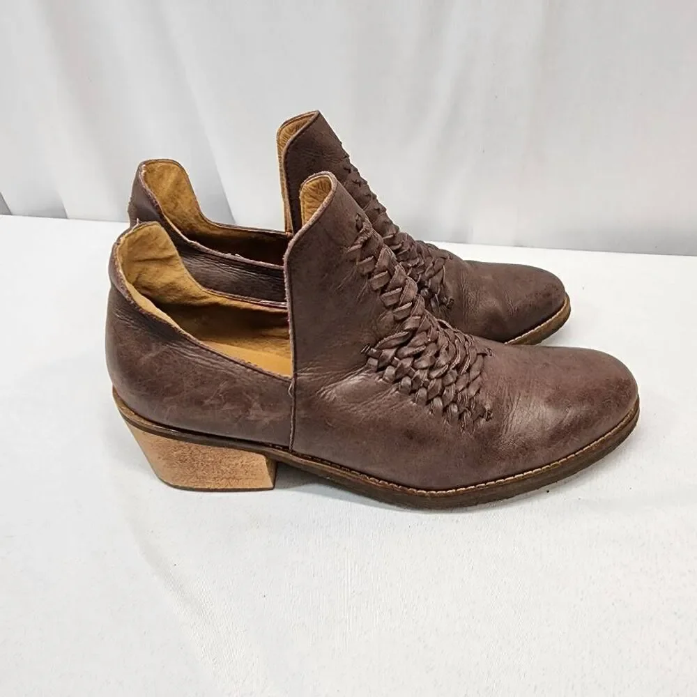 Latigo Anthropologie Kick Soft Leather Woven Western Espresso Booties Women's 11